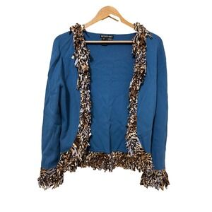 Vintage Attitudes Womans Open Front Fringe Cardigan Size XL Animal Print Artsy